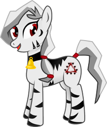Size: 736x870 | Tagged: safe, artist:shine, artist:sketchy brush, oc, oc only, oc:shine, zebra, cowbell, cute, female, hair ribbon, red eyes, simple background, smiling, stripes, transparent background, vector, vector trace