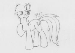 Size: 1063x751 | Tagged: safe, artist:poldekpl, amethyst star, sparkler, pony, unicorn, background pony, monochrome, pencil drawing, sketch, solo, traditional art