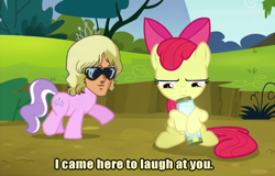 Size: 1000x640 | Tagged: safe, edit, edited screencap, screencap, apple bloom, diamond tiara, bloom and gloom, char aznable, gundam, image macro, meme, zeta gundam