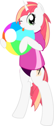 Size: 926x2143 | Tagged: safe, artist:bamthand, oc, oc only, oc:scribble tale, pony, unicorn, beach ball, bipedal, clothes, shirt, simple background, solo, swimsuit, transparent background, vector