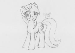 Size: 1063x751 | Tagged: safe, artist:poldekpl, minuette, pony, unicorn, background pony, monochrome, pencil drawing, sketch, solo, traditional art