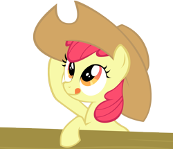 Size: 4000x3438 | Tagged: safe, artist:santafer, apple bloom, applejack's hat, fence, hat, simple background, solo, tongue out, transparent background, vector