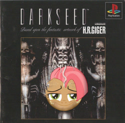 Size: 968x955 | Tagged: safe, babs seed, darkseed, hr giger, ponified, video game cover, video game crossover