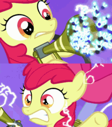 Size: 640x720 | Tagged: safe, screencap, apple bloom, bloom and gloom, animated, comparison, pest control gear, twitbuster apple bloom, twittermite