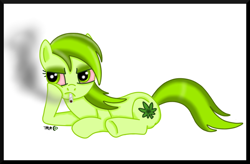 Size: 900x590 | Tagged: safe, artist:demented-day-dreams, oc, oc only, oc:stoney poney, earth pony, pony, drugs, high, marijuana, smoking