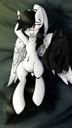 Size: 2160x3840 | Tagged: safe, artist:maxrubio, oc, oc only, oc:revi stiletto, pegasus, pony, body pillow, clothes, leather jacket, red eyes, solo