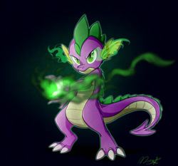 Size: 1088x1013 | Tagged: safe, artist:mingraine, spike, dragon, fire, magic, male, older, older spike, pyrokinesis, pyromancy, solo