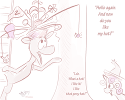 Size: 3000x2400 | Tagged: safe, artist:pikapetey, sweetie belle, hat, monochrome, my little art challenge, p.d eastman