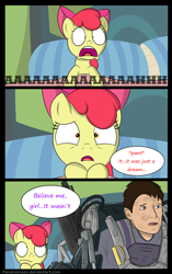 Size: 1700x2700 | Tagged: safe, artist:pandramodo, apple bloom, human, bloom and gloom, bill cage, comic, edge of tomorrow, tom cruise