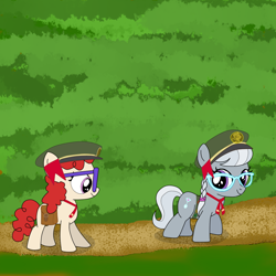 Size: 1000x1000 | Tagged: safe, artist:samey90, silver spoon, twist, clothes, cute, filly, filly guides, forest, glasses, looking at you, saddle bag, silverbetes, silvertwist, uniform