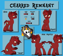 Size: 1600x1414 | Tagged: safe, artist:mr-chaoz, oc, oc only, oc:charred remnant, cutie mark, male, reference sheet, solo