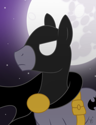 Size: 1449x1878 | Tagged: safe, artist:appletaffy, bruce mane, batman, moon, night, ponified, solo