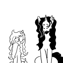 Size: 800x800 | Tagged: safe, artist:silence, oc, oc only, oc:kitty sweet, oc:silence, :3, :3c, black and white, cheeky, doodle, emote, monochrome, simple background, smug, white background