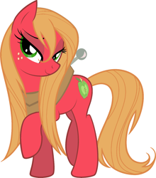 Size: 1600x1821 | Tagged: safe, artist:honorindefeat, big macintosh, macareina, earth pony, pony, female, lidded eyes, looking at you, mare, rule 63, simple background, smiling, smiling at you, solo, wet mane, white background