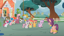 Size: 1911x1075 | Tagged: safe, screencap, apple bloom, aquamarine, button mash, cheerilee, diamond tiara, liquid button, little red, pipsqueak, scootaloo, silver spoon, snails, snips, spoiled rich, super funk, sweetie belle, twist, earth pony, pony, crusaders of the lost mark, colt, cutie mark crusaders, female, male, mare, plot