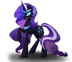 Size: 3168x2722 | Tagged: safe, artist:gracefulcodfishart, nightmare rarity, grin, hair over one eye, raised hoof, simple background, solo, transparent background