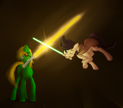 Size: 3259x2866 | Tagged: safe, artist:marsminer, artist:padawanarts, oc, oc only, oc:jair tri-fire, oc:keith, fight, jedi, star wars