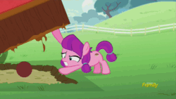 Size: 500x281 | Tagged: safe, screencap, diamond tiara, lily longsocks, earth pony, pony, crusaders of the lost mark, animated, ball, discovery family, discovery family logo, duo, female, filly, lifting, strength, stronk, super strength