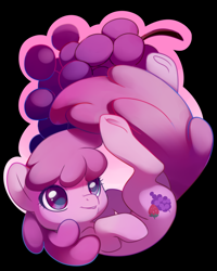 Size: 1600x2000 | Tagged: safe, artist:sambragg, berry punch, berryshine, earth pony, pony, black background, falling, female, grapes, mare, sideways glance, simple background, solo, underhoof