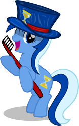 Size: 1843x2952 | Tagged: safe, artist:riskytheart, minuette, pony, bipedal, happy, hat, simple background, smiling, solo, toothbrush, top hat, transparent background, vector, wink