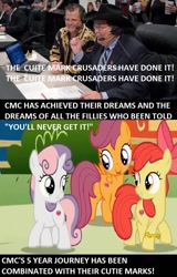 Size: 642x1006 | Tagged: safe, screencap, apple bloom, scootaloo, sweetie belle, earth pony, pegasus, pony, unicorn, crusaders of the lost mark, cutie mark, cutie mark crusaders, female, filly, image macro, jerry lawler, jim ross, meme, quote, the cmc's cutie marks, wwe