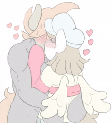 Size: 2281x2491 | Tagged: safe, artist:blackbewhite2k7, button mash, pound cake, anthro, back, blushing, buttpound, femboy, gay, heart, hug, kissing, male, older, shipping, sketch, trap