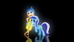 Size: 1920x1080 | Tagged: safe, artist:szinthom, minuette, crossover, hug, inside out, joy, joy (inside out), pixar, reflection, smiling, solo