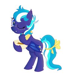 Size: 607x677 | Tagged: safe, artist:karmadash, oc, oc only, oc:night star strudel, bat pony, pony, baking, contest entry, solo