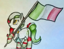 Size: 811x628 | Tagged: safe, artist:graboiidz, oc, oc:princess stivalia, pony, /mlp/, clothes, drawthread, flag, flag waving, italy, nation ponies, national flag, ponified, socks, striped socks