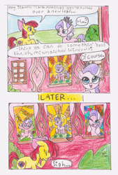 Size: 1826x2703 | Tagged: safe, artist:oneovertwo, apple bloom, diamond tiara, crusaders of the lost mark, comic, diamond tiara's window