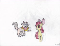 Size: 6600x5100 | Tagged: safe, artist:endlesswire94, apple bloom, cat, absurd resolution, crossover, sagwa miao, sagwa the chinese siamese cat, traditional art