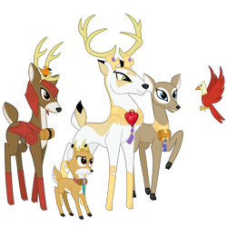 Size: 6400x6400 | Tagged: safe, artist:cheezedoodle96, idw, blackthorn, bramble, king aspen, bird, deer, .svg available, absurd resolution, cloven hooves, doe, female, horn ring, idw showified, male, simple background, stag, svg, transparent background, vector