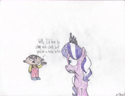 Size: 6600x5100 | Tagged: safe, artist:endlesswire94, diamond tiara, absurd resolution, crossover, family guy, owned, stewie griffin, traditional art, vulgar