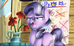 Size: 1024x640 | Tagged: safe, artist:amberswirl, diamond tiara, crusaders of the lost mark, arin hanson face, frown, glare, open mouth, scene interpretation, solo, that was fast