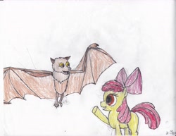 Size: 6600x5100 | Tagged: safe, artist:endlesswire94, apple bloom, fruit bat, absurd resolution, flying fox, stellaluna, traditional art, waving