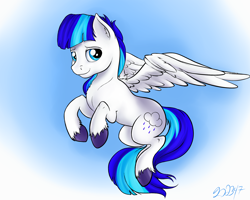 Size: 2500x2000 | Tagged: safe, artist:nobody47, oc, oc only, oc:rainy, pegasus, pony, blue eyes, looking at you, simple background, smiling, solo, spread wings, wings