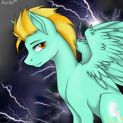 Size: 1280x1280 | Tagged: safe, artist:alexispaint, lightning dust, lightning, smiling, solo, wings