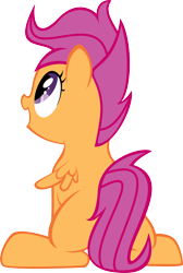 Size: 1916x2844 | Tagged: safe, artist:iamadinosaurrarrr, scootaloo, back, simple background, sitting, smiling, solo, transparent background, vector