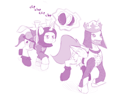 Size: 1280x1031 | Tagged: safe, artist:dstears, alicorn, pony, coconut, king arthur, monochrome, monty python, monty python and the holy grail, patsy, ponified, redundant