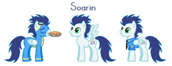 Size: 377x147 | Tagged: safe, artist:donttouchmykitty, soarin', mouth hold, pie, pixel art, solo, wonderbolts dress uniform, wonderbolts uniform