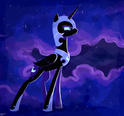 Size: 1600x1500 | Tagged: safe, artist:kodabomb, nightmare moon, alicorn, black coat, female, horn, mare, simple background, solo