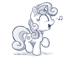 Size: 2800x2200 | Tagged: safe, artist:bobdude0, sweetie belle, crusaders of the lost mark, cute, cutie mark, diasweetes, monochrome, music notes, solo, tears of joy, the cmc's cutie marks