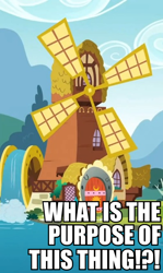 Size: 398x668 | Tagged: safe, screencap, one bad apple, image macro, meme, no pony, watermill, windmill