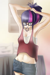 Size: 2000x3000 | Tagged: safe, artist:mimosapixie, sci-twi, twilight sparkle, equestria girls, armpits, belly button, humanized, midriff, solo