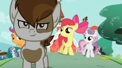 Size: 1440x801 | Tagged: safe, screencap, apple bloom, dinky hooves, liza doolots, petunia, pipsqueak, ruby pinch, scootaloo, sweetie belle, tootsie flute, earth pony, pony, crusaders of the lost mark, colt, cutie mark crusaders, evil, evil grin, just as planned, male, ponyville schoolhouse