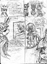 Size: 900x1214 | Tagged: safe, artist:bylisboa, oc, oc only, oc:father mckenzie, oc:sister goldenhair, comic:equestria divided, comic, equestria divided, house moon and star, monochrome