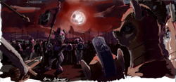 Size: 753x353 | Tagged: safe, artist:someschmoe, flockmod, moon, night guard, royal guard, spear, war