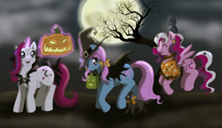 Size: 1104x638 | Tagged: safe, artist:ty-chou, bow tie (g1), locket (g1), moondancer (g1), cat, g1, black cat, g1 to g4, generation leap, halloween