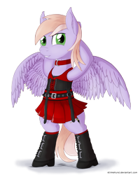 Size: 2000x2500 | Tagged: safe, artist:stinkehund, oc, oc only, oc:lavender, pegasus, pony, boots, clothes, collar, corset, crossdressing, dress, fluffy, male, skirt, solo