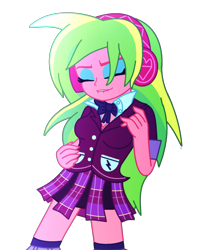 Size: 1472x1712 | Tagged: safe, artist:cbear624, lemon zest, equestria girls, air guitar, clothes, crystal prep academy uniform, eyes closed, headphones, lip bite, school uniform